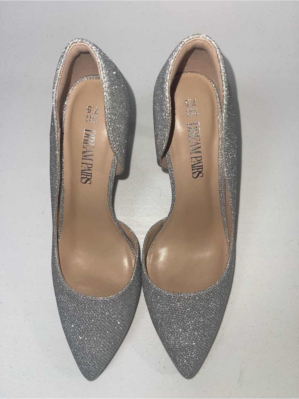 Dream Pairs Silver Glitter Pointed-Toe Heels